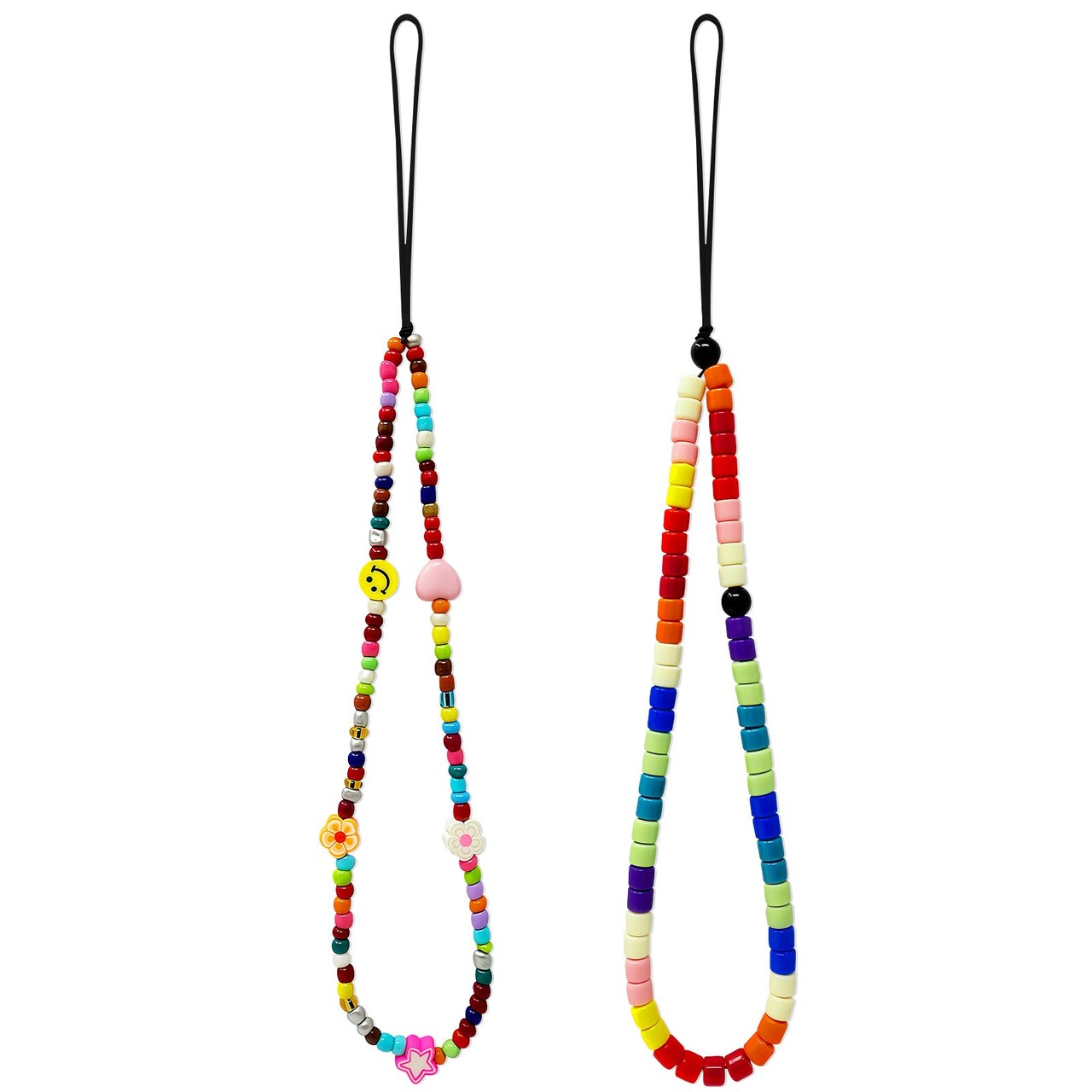 Wrapables Charms and Beads Cell Phone Wrist Strap, Keychain, Bag Charm (Set of 2), Rainbow Color